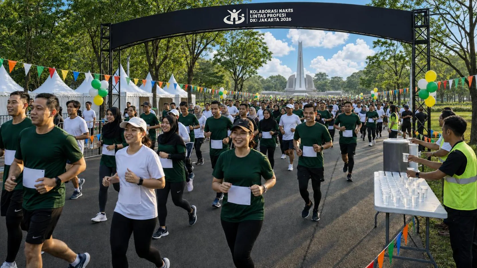 Ilustrasi 3D pelari tenaga kesehatan di garis start Fun Run Nakes 5 K