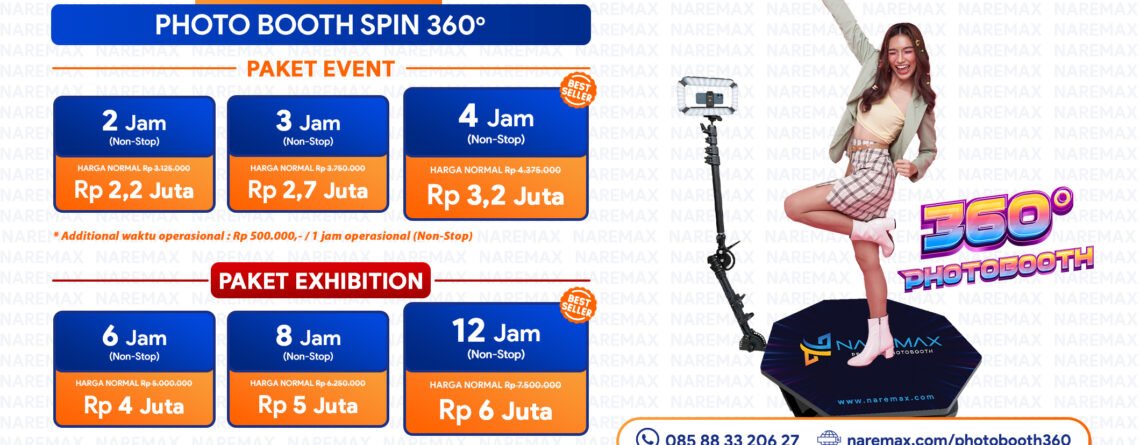 Banner Jasa PhotoBooth Spin 360 Murah Jakarta Bogor Depok Tangerang Bekasi Surabaya Bandung Update Maret 2023 - Naremax Photobooth Spin 360 Premium Update Februari 2024