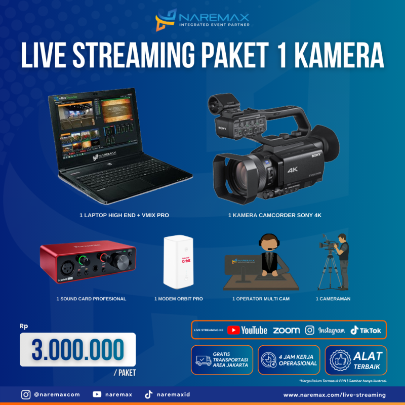 Jasa Live Streaming Hybrid Murah Paket 1 Kamera - Vendor Jasa Live Streaming Murah Jakarta Bogor Depok Tangerang Bekasi