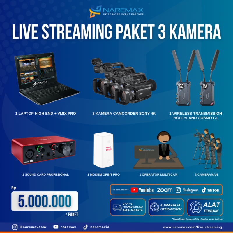 Jasa Live Streaming Hybrid Murah Paket 3 Kamera - Vendor Jasa Live Streaming Murah Jakarta Bogor Depok Tangerang Bekasi