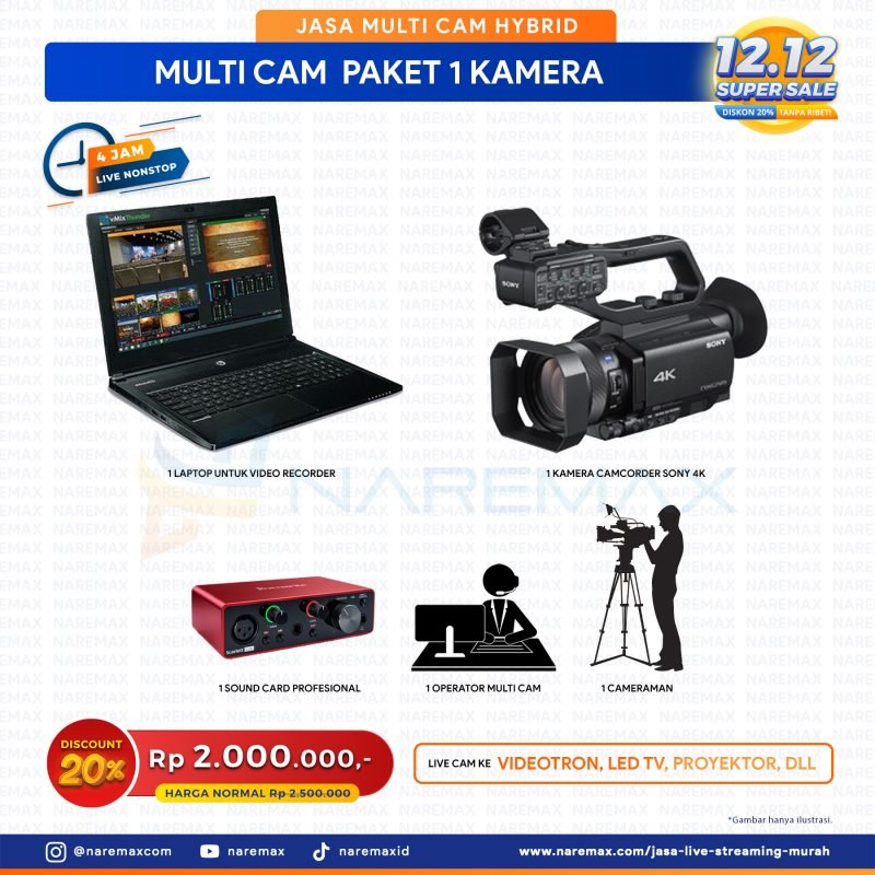 Jasa Live Multicam Hybrid Murah Paket 1 Kamera - Vendor Jasa Live Streaming Murah Jakarta Bogor Depok Tangerang Bekasi - Versi 12.12