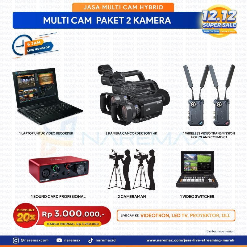 Jasa Live Multicam Hybrid Murah Paket 2 Kamera - Vendor Jasa Live Streaming Murah Jakarta Bogor Depok Tangerang Bekasi - Versi 12.12