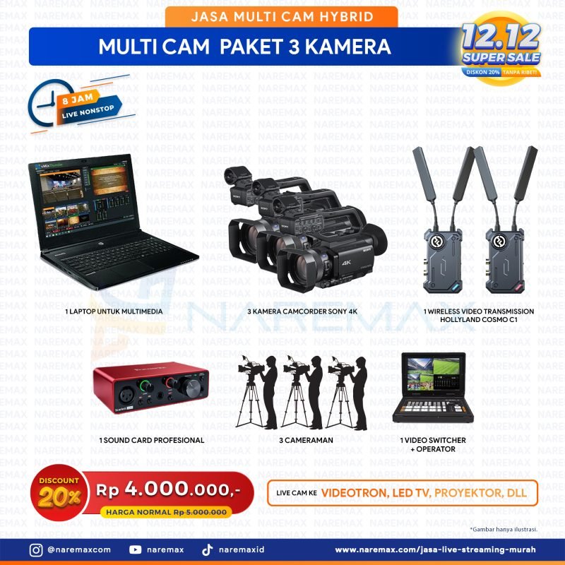 Jasa Live Multicam Hybrid Murah Paket 3 Kamera - Vendor Jasa Live Streaming Murah Jakarta Bogor Depok Tangerang Bekasi - Versi 12.12