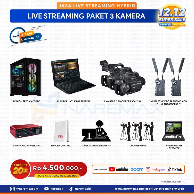 Jasa Live Streaming Multicam Hybrid Murah Paket 3 Kamera - Vendor Jasa Live Streaming Murah Jakarta Bogor Depok Tangerang Bekasi - Versi 12.12