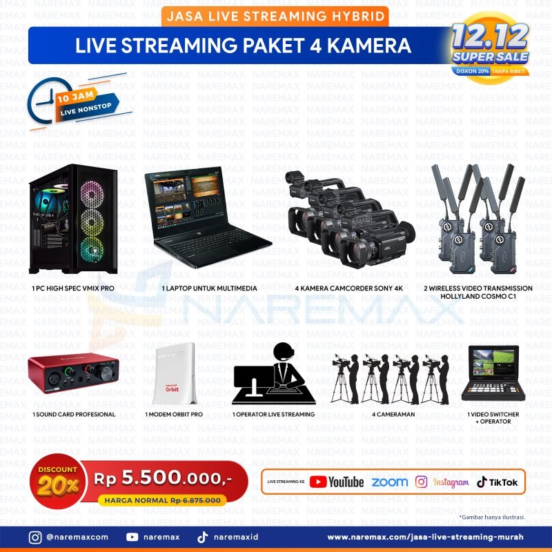 Jasa Live Streaming Multicam Hybrid Murah Paket 4 Kamera - Vendor Jasa Live Streaming Murah Jakarta Bogor Depok Tangerang Bekasi - Versi 12.12